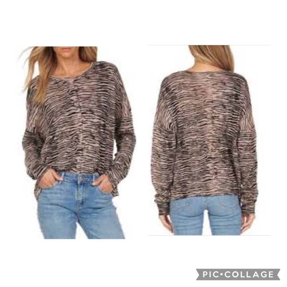 MICHAEL LAUREN Women’s Long Dolman Sleeve Animal Print Top Black Beige